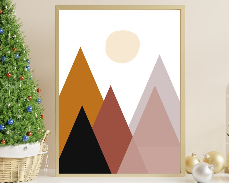 Beautiful Framed Canvas Wall Art Wood Panel Effect Mountain Range Top