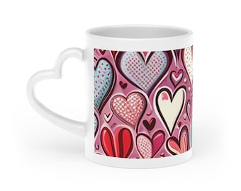 Valentine's Day Heart Shaped Mug with Heart Design.