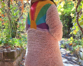 Häkelanleitung für einen Kunstpelzmantel (PDF) | Häkeljackenanleitung | Flauschmantelanleitung | Oversize-Wintercardigan | Englisch Spanisch