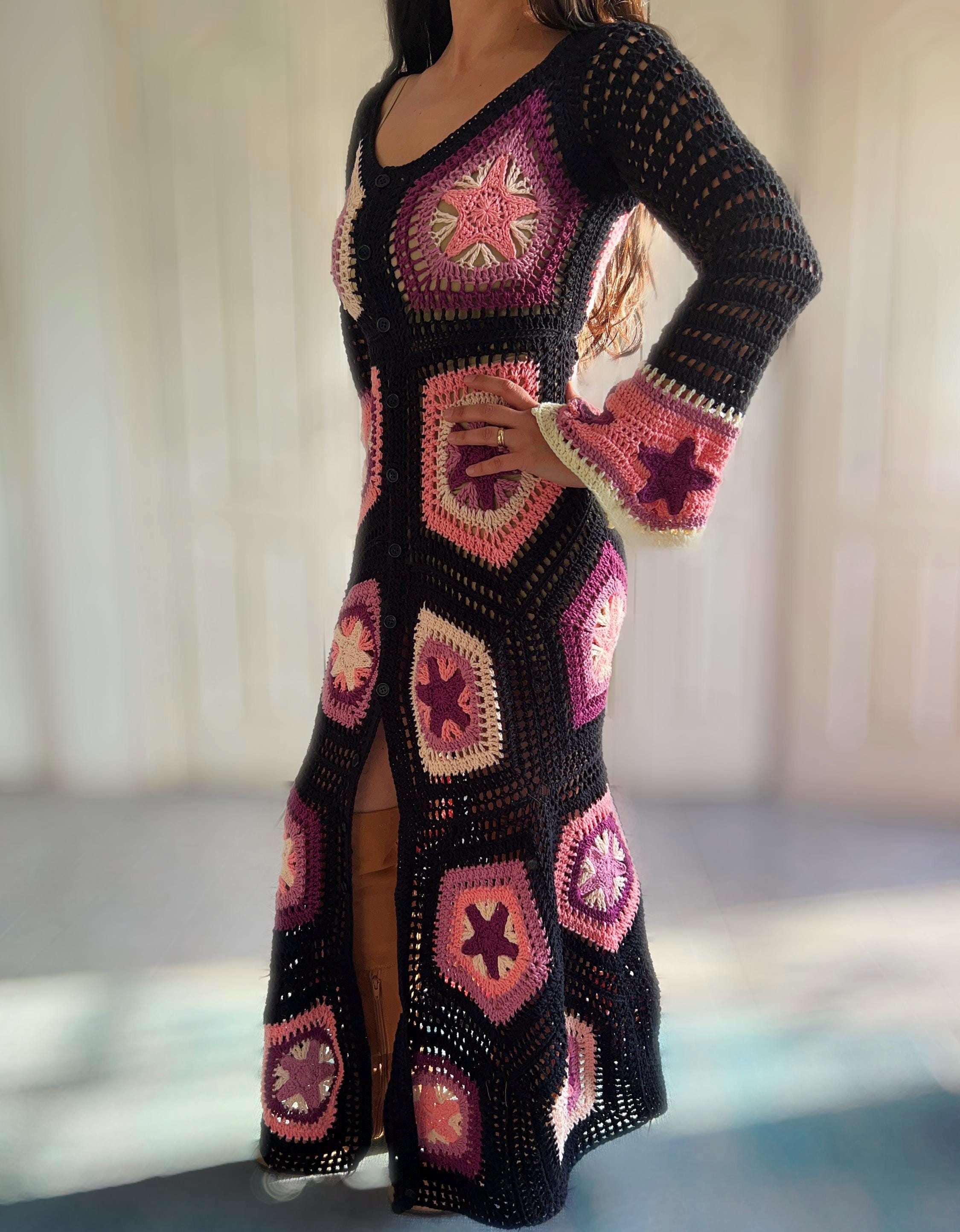 crochet star dress Women's Cashmere Crochet Star Maxi Slip Dress
