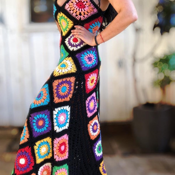 Square Granny Maxi Dress Crochet Pattern – PDF Download – Intermediate Level – XS to XL – English & Spanish – Instant Download