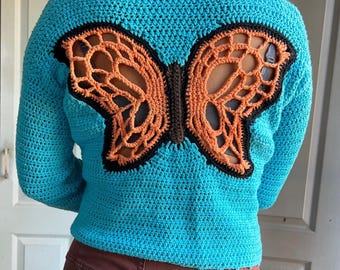 ハーリップトゥ Butterfly Yarn V-Neck Cardigan Chunky Knit Butterfly Cardigan: Handmade Wool Women's Sweater - Etsy