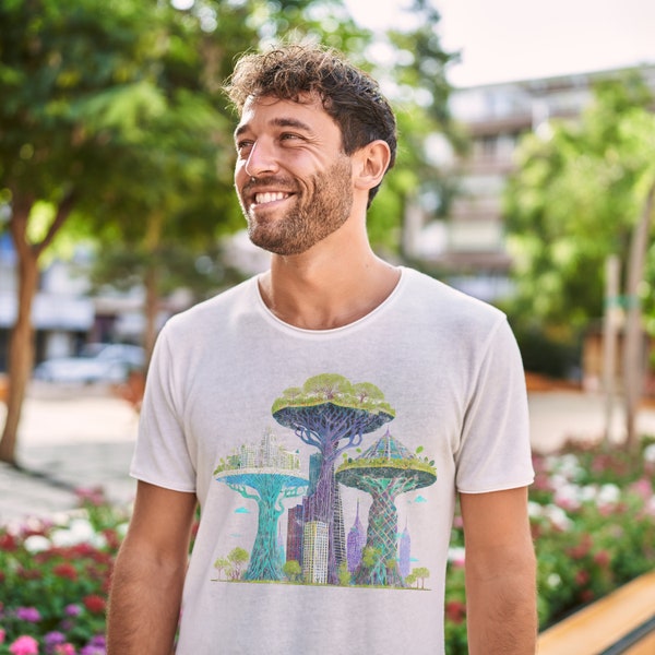 Skyscraper Trees Psychedelic Art, Trippy Shirt, Gift for Nature Lover, Life Hiking and Camping Shirts, Hippie Clothes and Vagabond Apparel