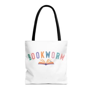 Colorful Bookworm Tote Bag - Literary Tote, Reading Tote, Library Bag, Book Lover Gift, Book Club Accessories