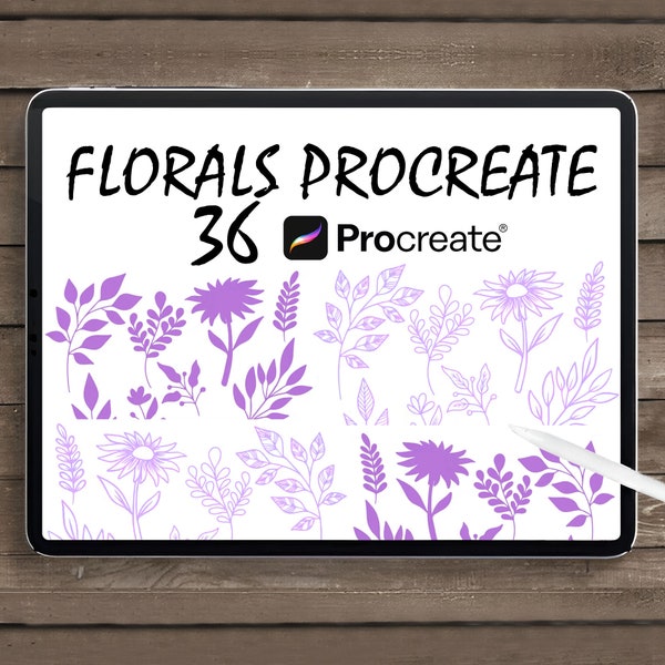 36 Florals Procreate Stamp Brush Set, Flower brushes procreate,  flower stamps procreate, Procreate Botanical, Flower Stamps