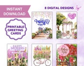 Mother's Day Digital Greeting Cards Bundle, Mom Art, Mothers Day Decor, Holiday Digital Print  |  8 DIGITAL Designs | Greeting Cards Pack
