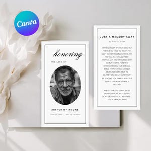 Elegant Funeral Prayer Card Template, Canva Printable Memorial Prayer Card, Celebration Of Life, Instant Download