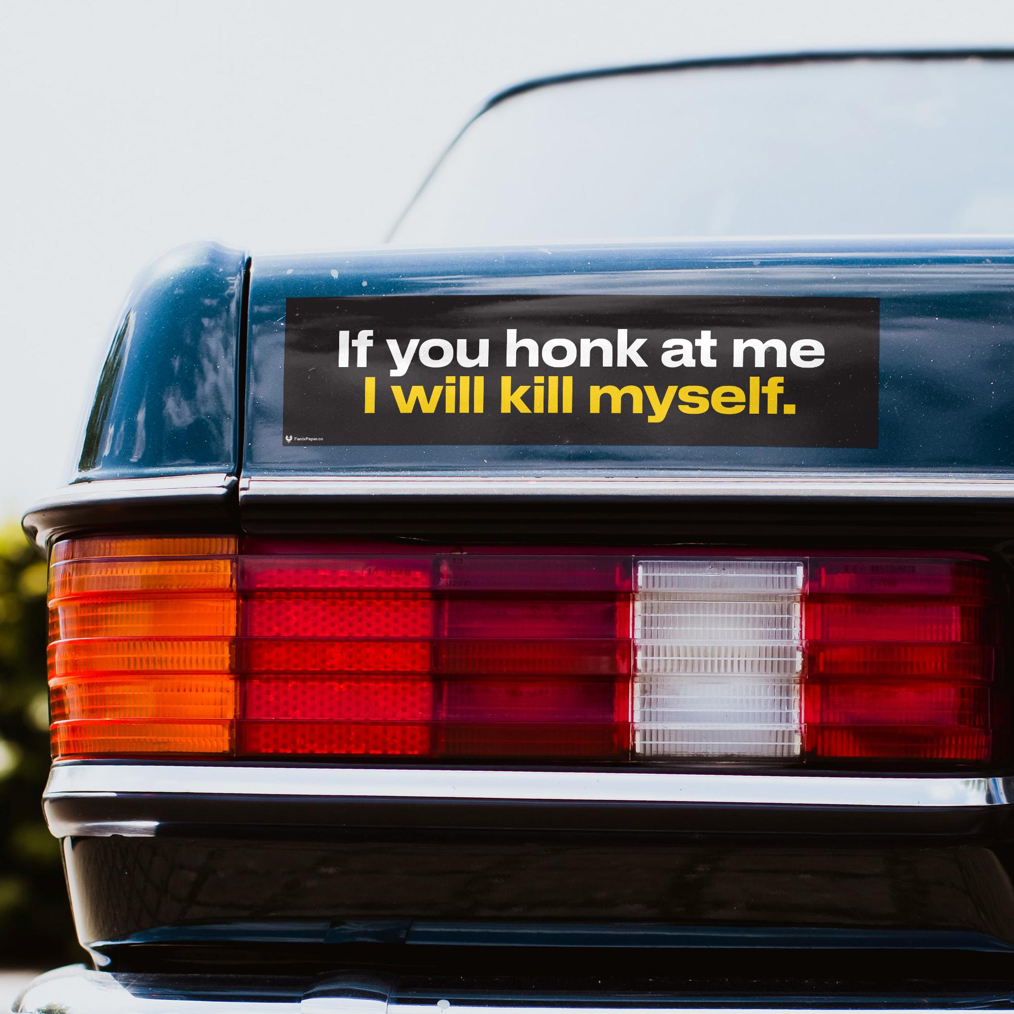 If You Honk at Me I Will Kill Myself Humorous Bumper Sticker, Funny Car Decal for Drivers, Gift for Friends, Sassy Vehicle Decor