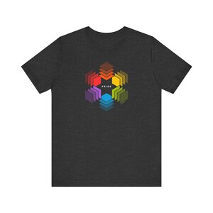 Pride Rainbow Geometric Tee, Unisex Jersey T-Shirt for LGBTQ+ Awareness, Casual Wear, Gift for Pride Month, Comfortable Everyday Top