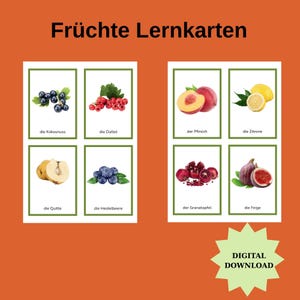 Fruitkaarten Duits voor kinderen – 30 soorten fruit met lidwoorden – Flashcards als PDF