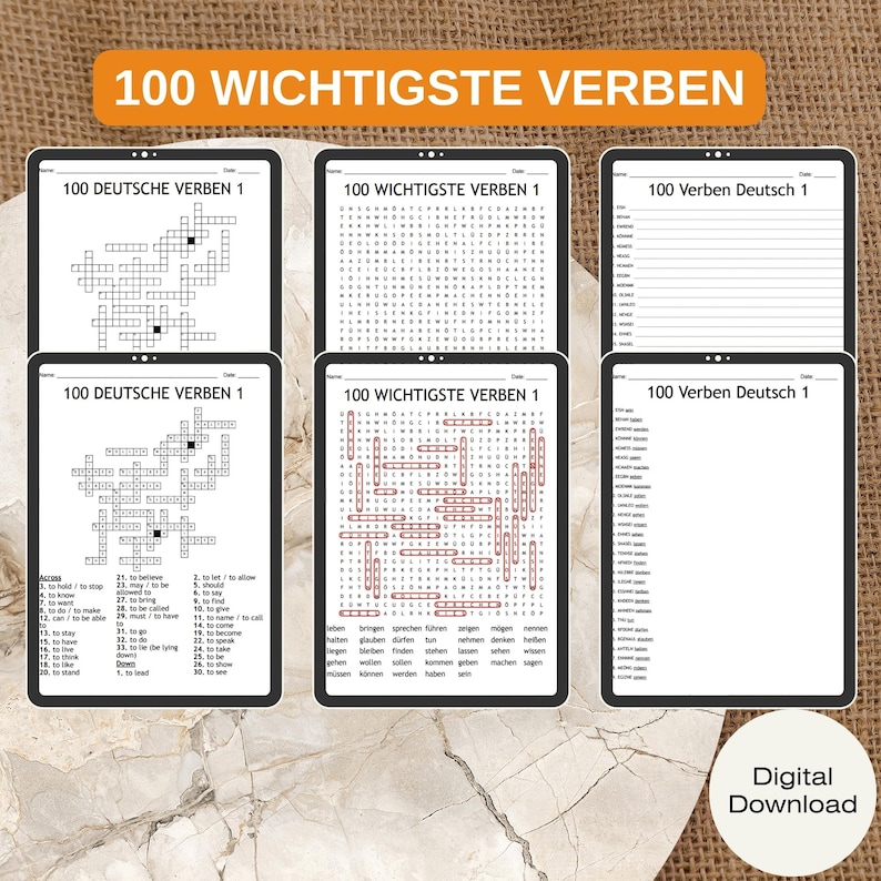 100 Most Common German Verbs - Word Search, Scramble - Puzzle ...
