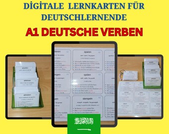 A1 German Verbs with Arabic Explanations and Example Sentences - 234 Most Frequent Verbs - Printable German Flashcards
