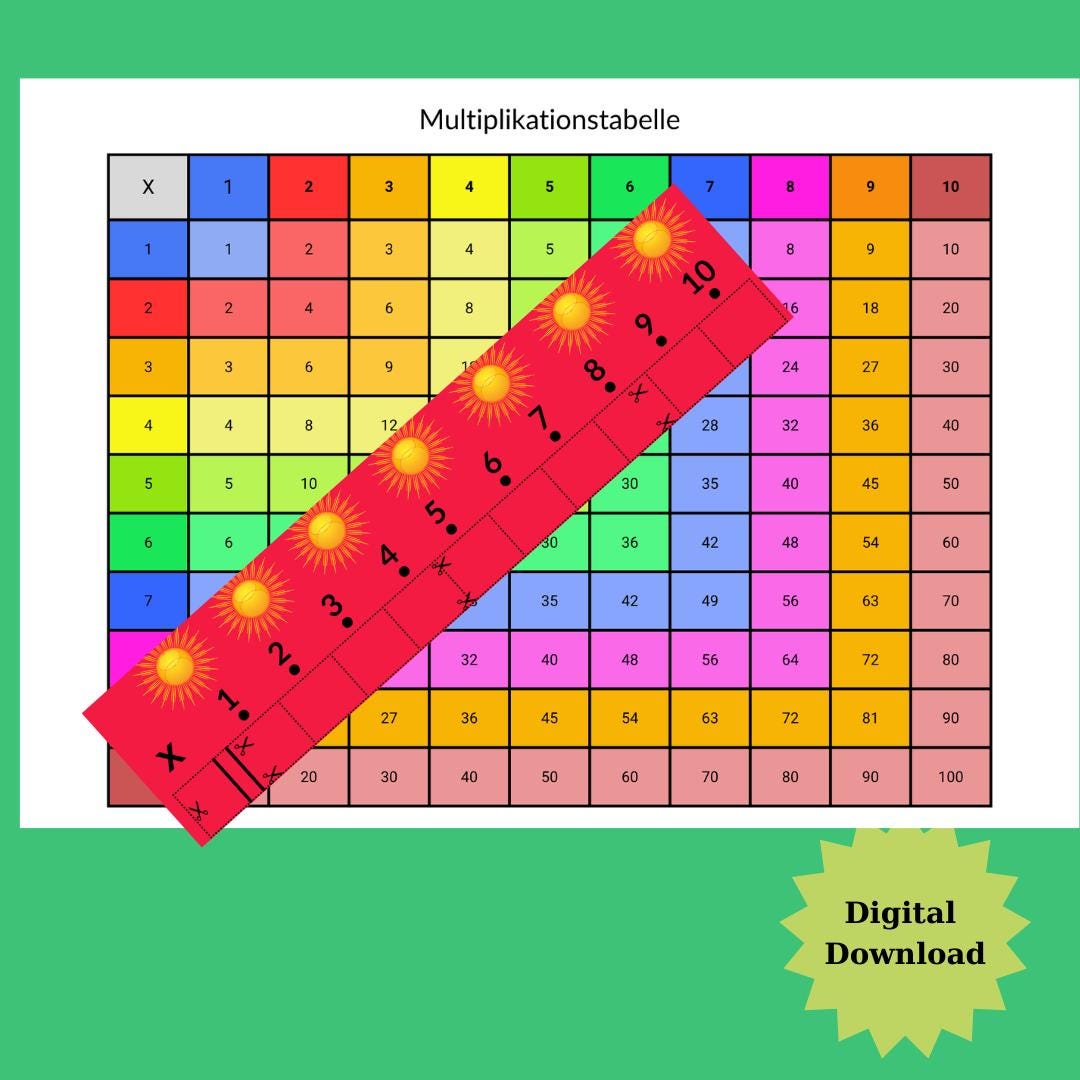 Colorful Multiplication Table With Sliding Ruler - Learning Aid for ...