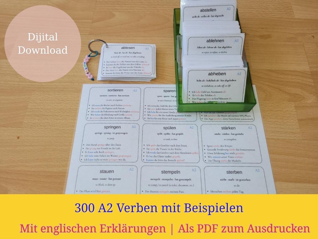 A2 Deutsch Verben Lernkarten – 300 Verben Mit Englischer Erklärung