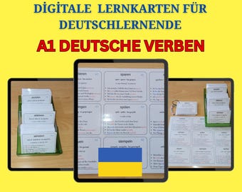 A1 German Verbs with Ukrainian Explanations and Example Sentences - 234 Most Frequent Verbs - Printable German Flashcards