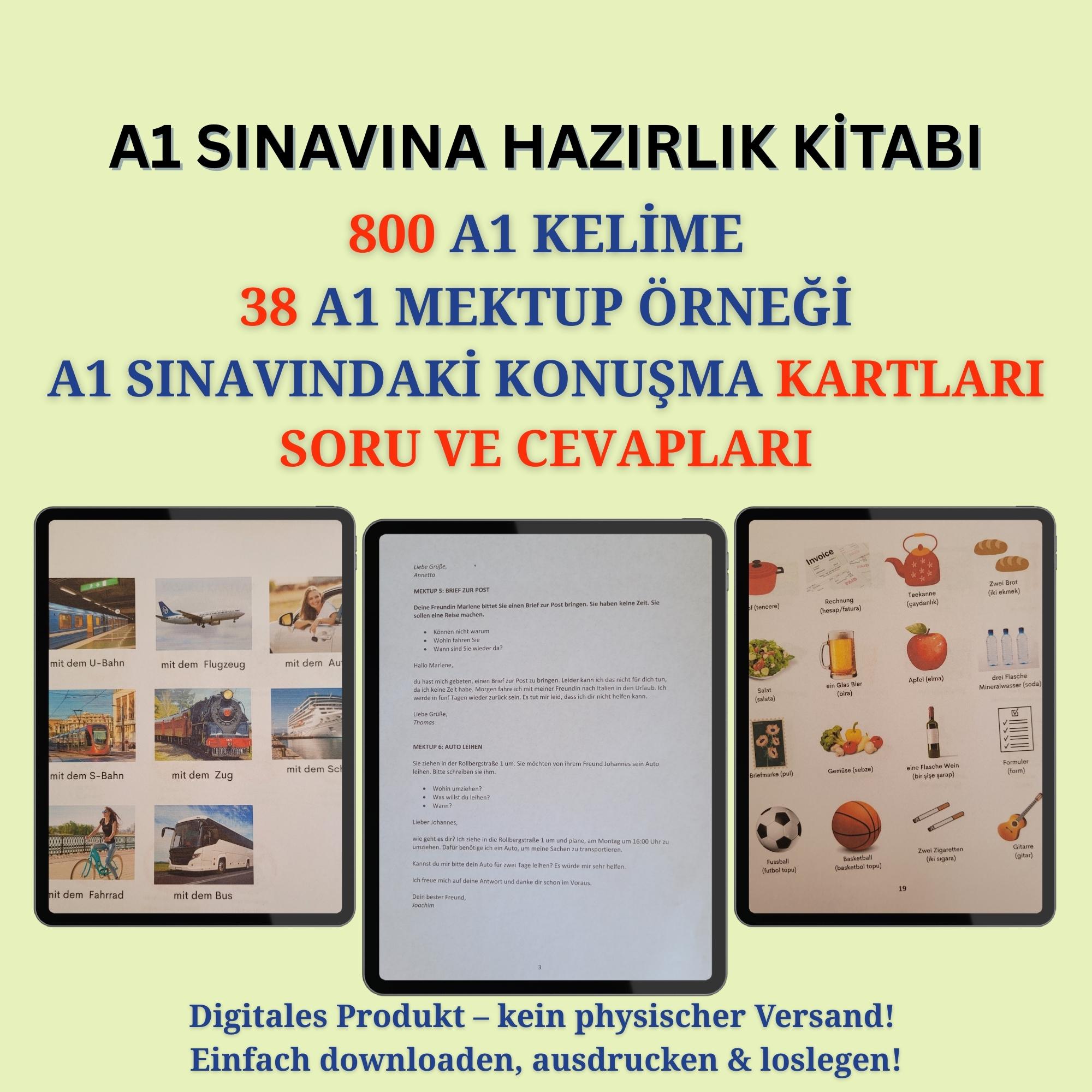 Almanca A1 Sınavına Hazırlık Kitabı - Mektup Örnekleri Ve Kart Soruları