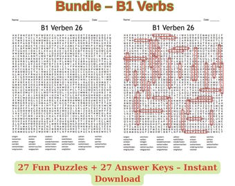 German Verb Word Search B1 – 54 Pages PDF | 27 Puzzles + Solutions | Learn German Vocabulary