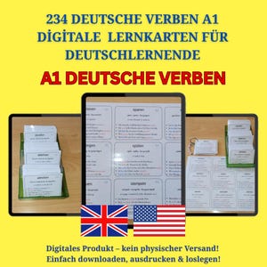 A1 Deutsch Verben – 234 Lernkarten mit englischer Erklärung & Beispielen – PDF zum Ausdrucken