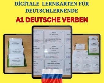 A1 German Verbs with Russian Explanations and Example Sentences - 234 Most Frequent Verbs - Printable German Flashcards