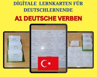 A1 Duitse werkwoorden met Turkse uitleg en voorbeeldzinnen - 234 meest voorkomende werkwoorden - Duitse flashcards om af te drukken