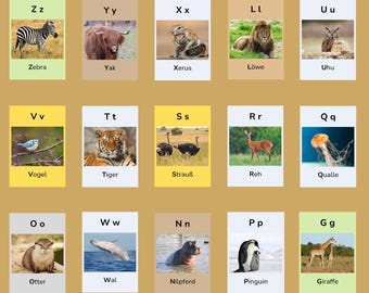 German Alphabet Flashcards with Animals for Children – Preschool – Digital Download – Montessori – Learning German
