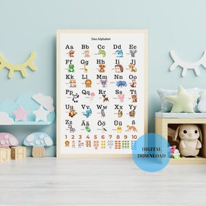 German Alphabet Animal Poster | ABC Poster Deutsch | Alphabet Poster Digital Download | German Nursery Decor | Kindergarten Learning Print