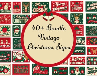 Vintage Rustic Christmas Signs Instant Digital Downloads Printable, Holiday Cards, Labels. Santa, Reindeer, Ornaments Designs