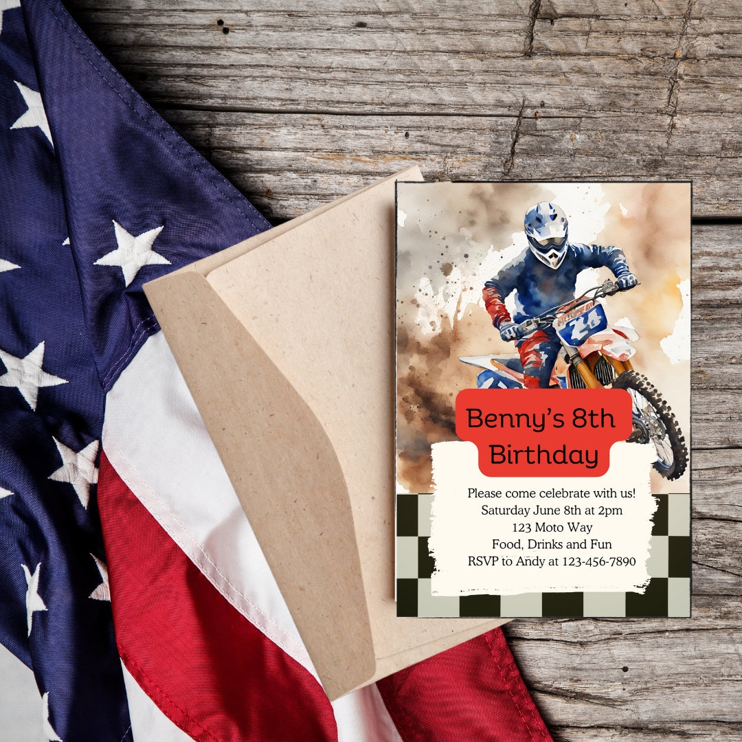 Motocross Birthday Invitation, Dirt Bike, Racer, Editable Digital ...