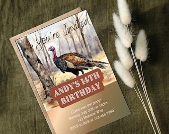 Hunter birthday invitation, camo birthday, outdoors, turkey hunt, duck hunter, editable digital download, boy birthday,country boy