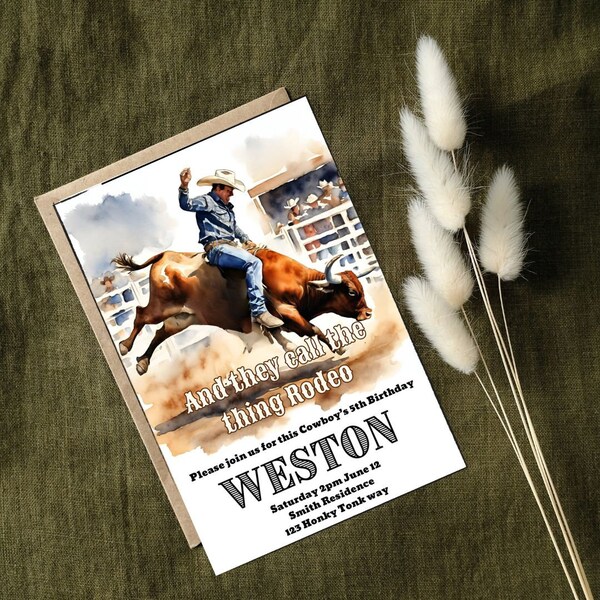 Western birthday invitation, rodeo birthday, bull rider, rustic invite, editable digital download, boy birthday, country boy