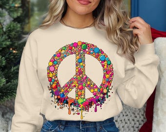 Znak Pokoju PNG, Kolorowa Sztuka Bąbelkowa, Psychodeliczny Wydruk Cyfrowy, Groovy Dekoracja Ścienna, Retro Symbol Pokoju, Kolorowa Sztuka Boho, Unikalny Projekt