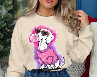 Lindo perro corazón gafas de sol chicle PNG, arte divertido de perro, descarga digital de arte pop, ilustración de perro de moda, arte de pared para mascotas