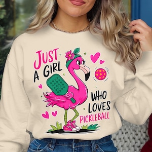 Flamingo Character PNG, Pickleball Lover Print, Just A Girl Who Loves Pickleball, Digital Download, Cute Wall Art, Sports Decor