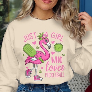 Just A Girl Who Loves Pickleball PNG, Flamingo Clipart, Pickleball Lover Art, Digital Download, Cute Sport Graphic