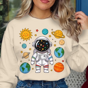 Lindo astronauta PNG, imágenes prediseñadas del espacio para niños, planetas de dibujos animados, decoración del sol y las estrellas, arte imprimible para guardería del espacio exterior, descarga digital