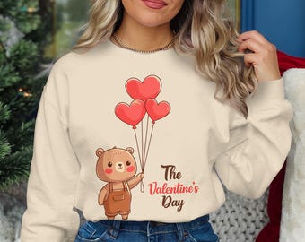 Valentine Bear PNG, Cute Bear With Heart Balloons, Valentines Day Clipart, Love Illustration, Digital Download, Romantic Art