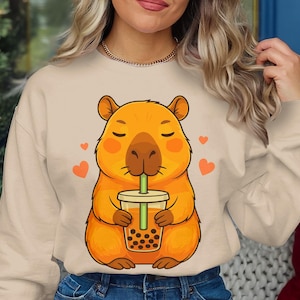 Capybara Boba Tea, Cute Animal Drinking, Cartoon PNG, Kawaii Clipart, Digital Download, Sticker Design, T Shirt Print, Sublimation Graphics