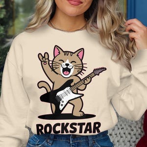 Cute Cat Playing Guitar PNG, Rockstar Cat Clipart, Music Lover Digital Artwork, Funny Cartoon Cat Image, Downloadable Art, Cat Lover Print