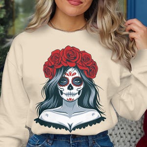 Sugar Skull Woman PNG, Day Of The Dead Art, Dia De Los Muertos Illustration, Halloween Digital Download, Skull Face Art