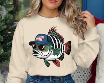 Fish With Hat And Sunglasses PNG, Cool Fish Graphic, American Flag Hat, Patriotic Fish, Digital Download Art