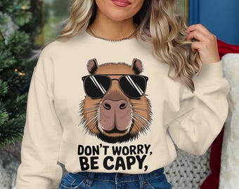 Capybara PNG, Funny Animal Design, Cute Digital Download, Dont Worry Be Happy, Fun Wall Art, Printable Artwork