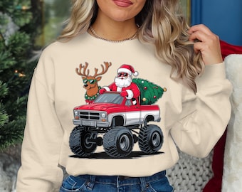 Santa Monster Truck PNG, Christmas Clipart, Santa Claus Art, Reindeer Illustration, Holiday Cartoon, Festive Decoration Design