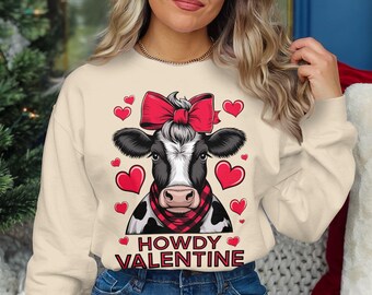 Valentine Cow PNG Howdy Valentine Digital Download Cute Cow With Hearts Valentine Gift Idea Farm Animal Art Print