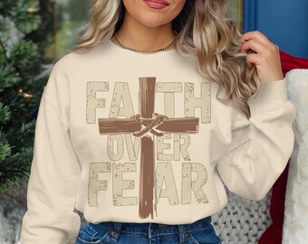 Faith Over Fear PNG, Inspirational Quote, Religious Decor, Motivational Poster, Christian Art, Wall Print, Spiritual Artwork