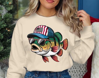Cool Fish PNG, Wearing Hat Fish Clipart, Sunglasses Fish Digital Art, Patriotic Fish Illustration, Fishing Theme Download