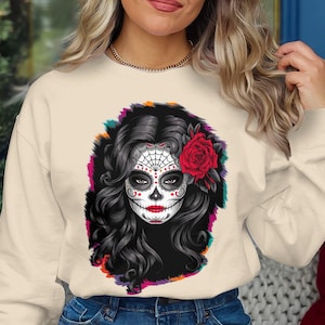 Sugar Skull Woman PNG, Day Of The Dead Art Print, Dia De Los Muertos Illustration, Mexican Skull Design, Digital Download