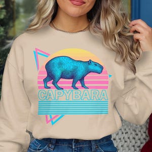Capybara Vaporwave PNG, Retro Sunset, Cute Rodent, Pet Art Print, Kawaii Animal, Digital Wall Art, Funny, Aesthetic Decor, Gifts
