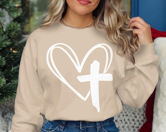 Christian Cross and Heart Art PNG, Religious Graphic, Faith Printable, Church Decor, Easter Design, Inspirational Art, Heart Cross Print