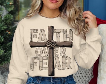 Faith Over Fear PNG, Christian Wall Art, Religious Home Decor, Inspirational Quote Print, Digital Download, Motivational Poster