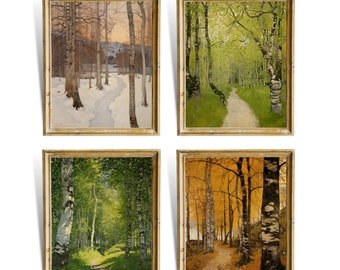 Vintage Four Seasons Rustic Oil Painting | Antique Old Road Set | Winter, Spring, Summer, Fall Landscapes Wall Art | DIGITAL DOWNLOAD